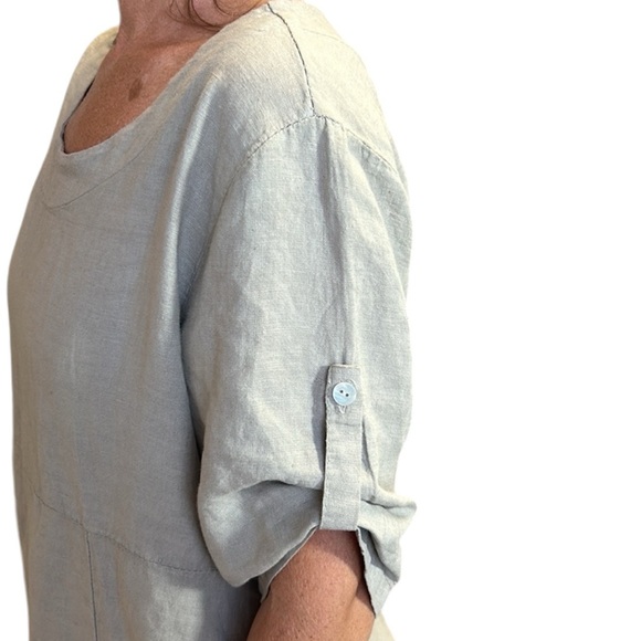 VASNA Italian LINEN Lagenlook Oversized POCKETS Utility Dress Khaki/Taupe M - Picture 6 of 12